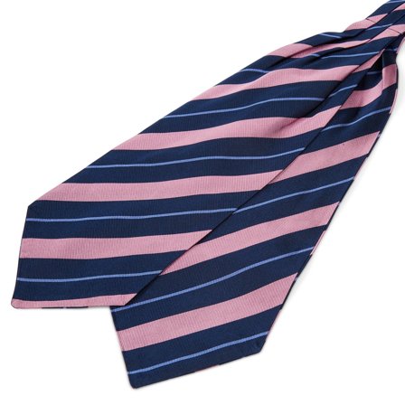 Cravate Ascot en soie bleu marine et rose pastel pour hommes - Cravates Ascot