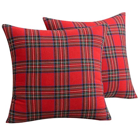 Sztxj Joulun Skottiruutuinen Tartan-tyynynpäällinen, 2 kpl, Polyesterityynynpäällinen Maalaistalon Sisustukseen, Punainen ja Vihreä, 45,7 x 45,7 cm