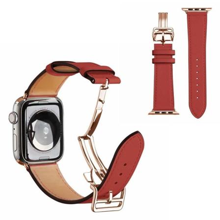 Aitoa nahkaa ruusukultaa solki kellonauha Apple Watch Series 6 / 5 40mm - Camellia Red