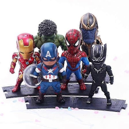 Treingi 2024 6 stk./sæt Marvel Avengers Black Panther Thanos Ironman Spiderman Captain America Hulk Figur Model Legetøj