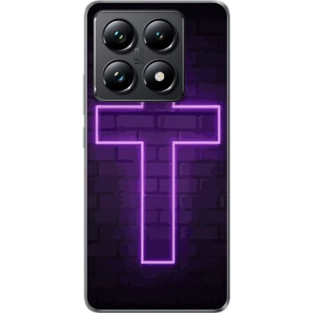 Yhteensopiva Puhelinkuori Xiaomi Xiaomi 14T Neonristi purppuranvalossa tummaa tiiliseinää vasten, symbolinen motiivi vahvalla hohto moderni esteetti