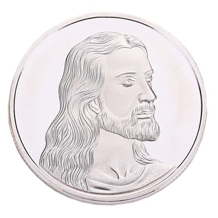 Samleobjekt i metal med sølvmønster, mønt til minde, souvenir, kunstobjekt