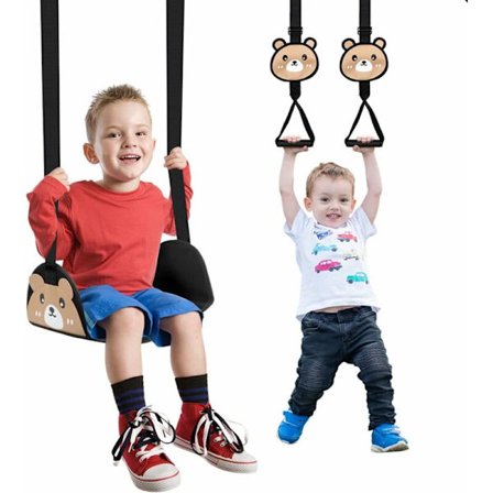 Barnsväng, 110 lb barnsvängsäte med justerbart rep, dörrgunga, inomhus utomhus trädgårdsgunga (svart, 11,88,3)