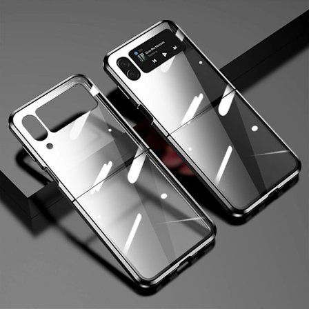 Magnetiskt Skal Kompatibelt Med Galaxy Z Flip 3, Dubbelsidigt Härdat Glas Skyddande Omslag Med Säkerhetslås