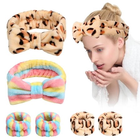 6 kpl Kasvojenpesurannekkeet ja -setti, meikkipannat naisille kasvojen pesuun, ihonhoitoon, kylpylään, meikinpoistoon, suihkuun (printti, sateenkaari)