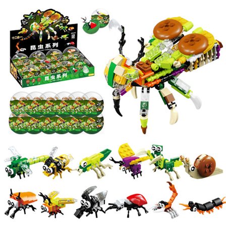 Pedagogisk Insekt Byggeklosser Sett - 12-Brikkers Puslespill Leke for Barn, Kreativt Læringssett