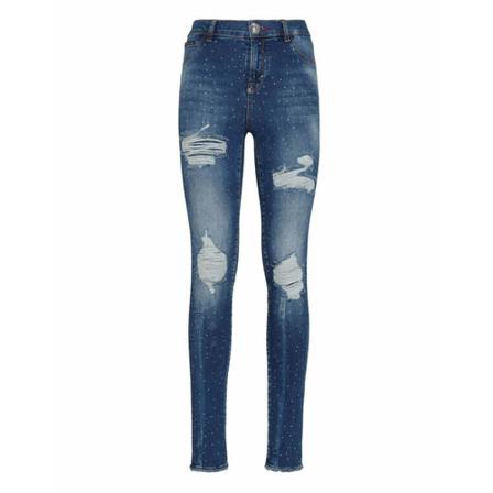 Philipp Plein Stretch Stone Washed Jegging Crystal Blå, Dame Straight, Størrelse: W28