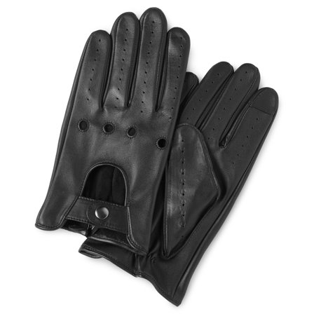 Black Grainy Sheep Leather Driving Gloves for Men