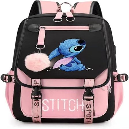 Skolesekk for jenter Stor Kapasitet Stitch Ryggsekk Casual Rosa, Flerfarget{F2}