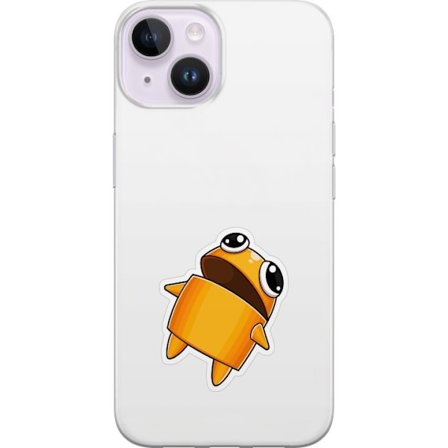 Kompatibelt Mobildeksel til Apple Apple iPhone 15 Orange tegnet figur med store øyne og dynamisk posisjon i leken stil