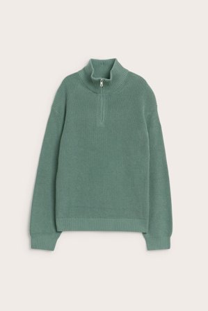 Kappahl | Stickad tröja med dragkedja | Kakigrön