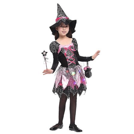 Children Girls Led Light Witch Cosplay Costume Kids Halloween Masquerade Carnival Party Dress(not Include Battery) -a