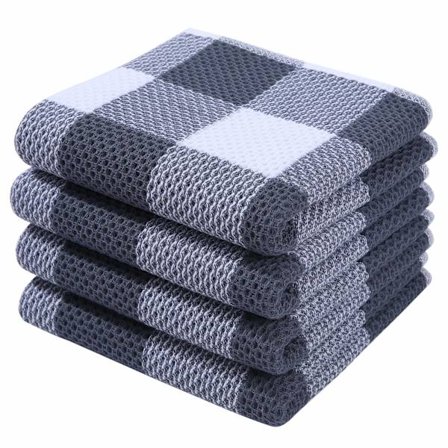 Bomulds køkkentørklæder, 13x28in, 4-pak, lysegrå tern