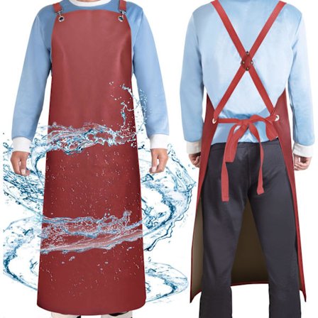 Kraftigt Vandtæt Forklæde i Gummi - 109 cm Rivfast, Fortykket Vinyl, Krydsryg - til Opvaskemaskine, Slagter, Hundepleje (Rød)