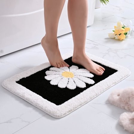 Badeværelsesmåtter, hvid blomst bademåtter fluffy blød superfin fibermåtter skridsikre bademåtter maskinvask plys måtter, bademåtte til badeværelse 