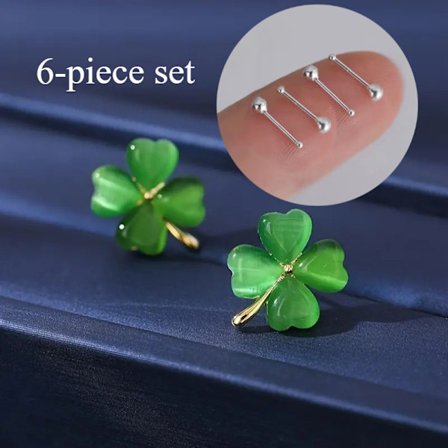 6 stk. Hypoallergeniske øreringe til kvinder, velegnet til sensitiv hud, lysebeige - -belagte firkløver-ørestikker, boheme luksusøre til daglig brug