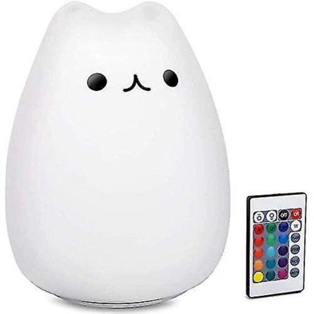 Children's Night Light, Kids Cat Lamp, Remote Control Dimmable Light With 16 Rgb