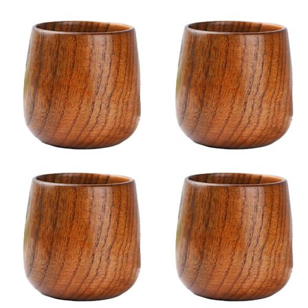 4-pakning Tre Tekopper Naturlig Massivt Tre Tekopp, Trekopper Kaffekrus Vinkrus for drikking av Te Kaffe Vin Øl Varme Drikker, 160ML