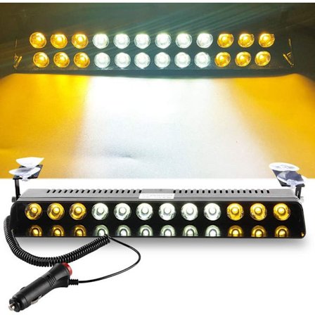 12V 12W Bil Truck Blinkende Nødalarmer Lys Sterk Tak/Dashbord/Vindusrute Internt Dash Advarselslys Strimmel Sugekopp 12LED, Amber Hvit Amber