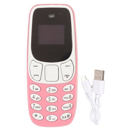 Verdens minste telefon Håndfri Bluetooth-oppringer Doble SIM-kort Ulåst GSM 2 i 1 Mini mobiltelefon Rosa