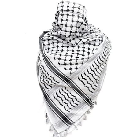 Palestiinalainen huivi, Keffiyeh, leveä hapsuilla, arabialainen koiranhäntä