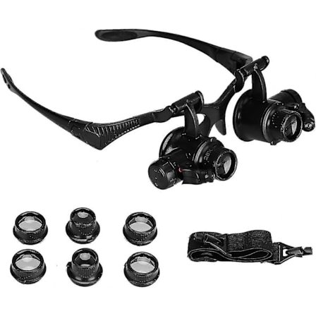 Pannförstorare Förstoringsglas Huvudband Förstorare med 4 löstagbara linser (10x, 15x, 20x, 25x)