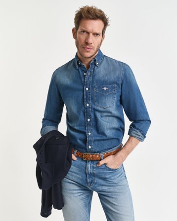 GANT Herren Regular Fit Jeanshemd (XXL) Blau
