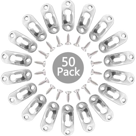 50 Styk Nøglehulsophæng, Nøglehuls Hængeclips, Metal Nøglehulsophæng, med 100 Skruer, til Billedrammer Glasspejle