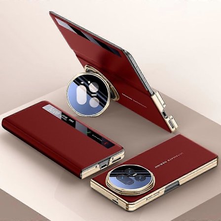 Kompatibel til Honor Magic V5 5G Etui Smart View Vindue Læder Telefon Cover med Metal Linse Støtteben