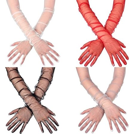 4 paria naisten pitkät tyllihansikkaat läpikuultavat häähansikkaat kyynäränmittaiset oopperajuhlat hansikkaat