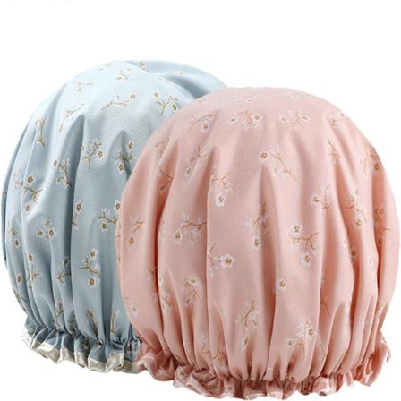 Brusehætte Kvinder Dobbeltlag Brusehætte Vandtæt Elastisk Badehat Med Blomstermønster Til Kvinder Brusebad Spa Salon