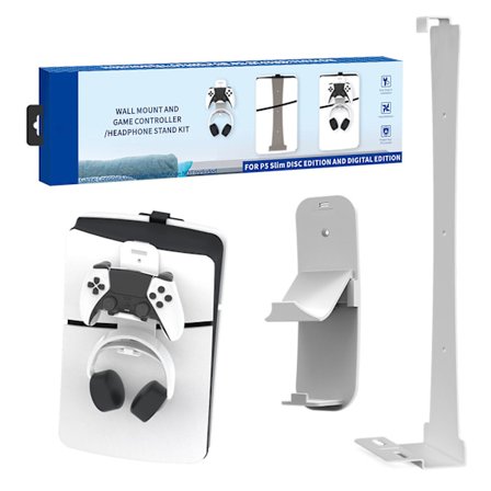 Ps5 Slim seinäteline, tukeva teräksinen Ps5 Slim seinäkiinnike Playstation 5 Slim Disc- ja Digital Edition -laitteille, kuulokepidikkeellä