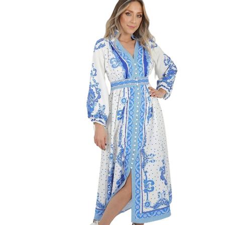 Catwalk Lång lyxig damklänning - 21405 - Vit / Blå blå, Dam Klänningar, Dam, Storlek: L