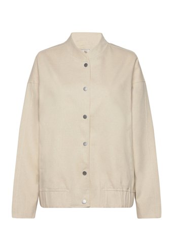 Gina Tricot Linen Blend Bomber Jacket - Beige - M/L
