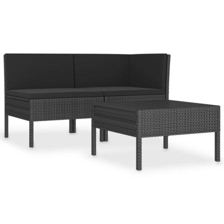 Vidaxl Loungeset För Trädgården Med Dynor 3 Delar Konstrotting S Svart