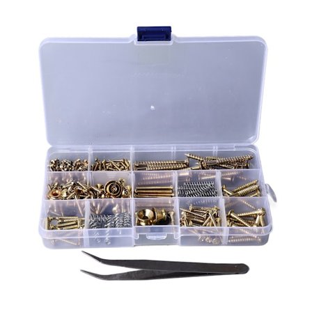 Guitar Reparationsskruesæt Elektrisk Akustisk Guitar Monteringsskruer Remspænder Kit Luthier Værktøj med Pincet Guld