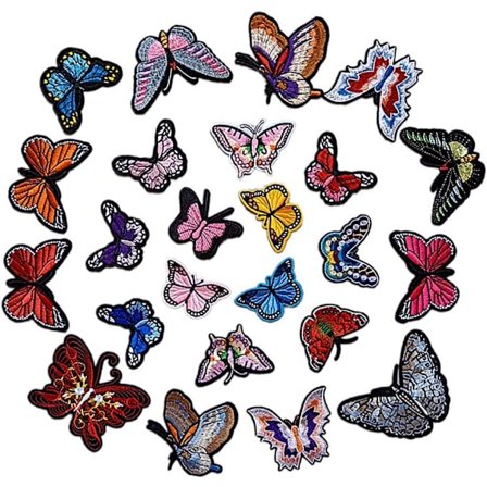 24 stk. sommerfugle patches multifarvet tilfældig mix håndlavet patch