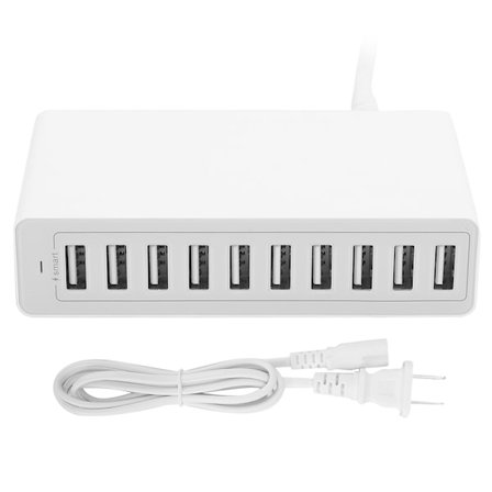 50W 10A 10-Port USB Smart Multiladdare Snabbladdningsenhet Vit (US 100V-240V) Vit