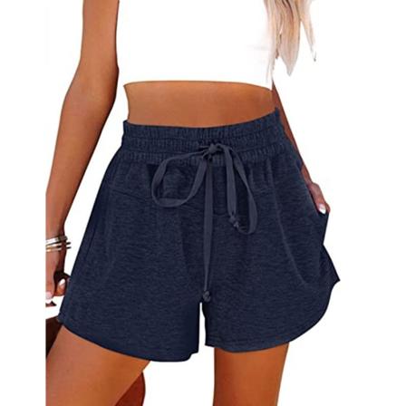 AVEKI Dame Sommer Casual Comfy Soft Snørebånd Elastisk Talje Sweat Shorts --- Navy Blue(Størrelse L)