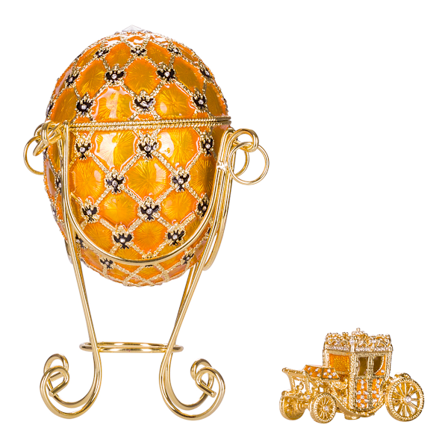Faberge stil Kejserligt kronings æg Smykkeskrin med vogn 19 cm gul