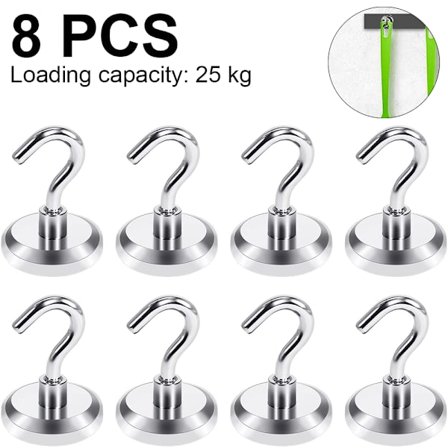 8 st KNE25 (maximal dragkraft 25 kg) magnetisk krok - silver