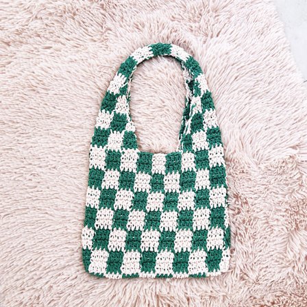 1 stk. Skuldertaske skakbræt taske taske hæklet taske underarm