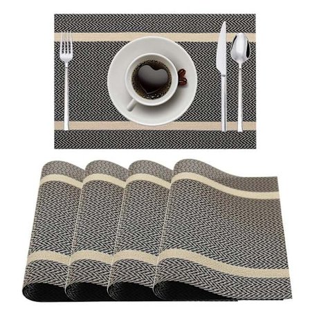 Thickoad-tabletit, pöytätablettisetti, 4 kpl, kudotut muovitabletit, pestävät liukumattomat lämmönkestävät pöytätabletit keittiöön, ruokailuun, 