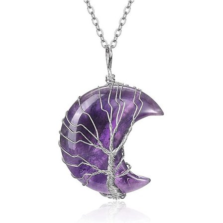Amethyst Krystal Healingsten Træ af Livet Halvmåne Vedhæng Halskæde Kvinder Lmell Gave