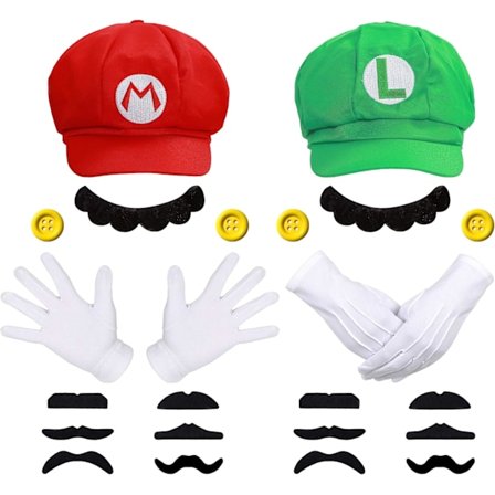 Super Mario Bros Mario ja Luigi Hatut Lippikset Viikset Käsineet Napit Cosplay Puku