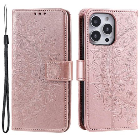 SKALO iPhone 15 Pro Mandala lompakkokotelo - Ruusukulta