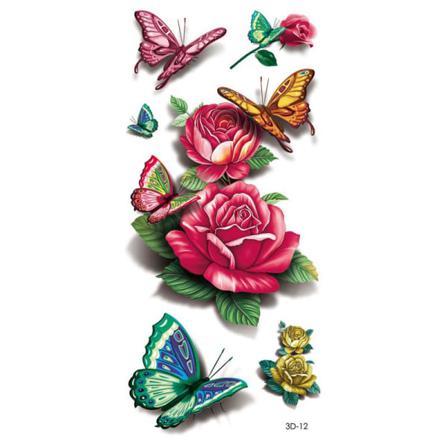 Tillfällig Tatuering 19 X 9cm - Blommor / Fjärilar