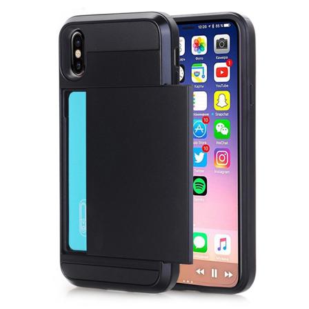 Iphone Xr Stöttåligt Skal Med Kortfack-svart