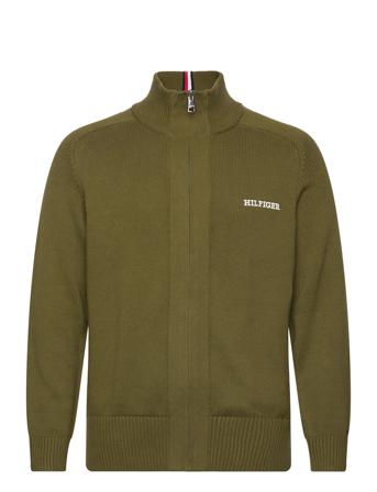 Monotype Chunky Cotton Zip Thru Knitwear Full Zip Jumpers Grønn Tommy Hilfiger*Betinget Tilbud