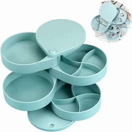Smykkeboks, Reisesmykkeboks, Smykkeboks for kvinner, Bærbar smykkeorganisator, Roterende liten smykkeoppbevaringsboks, for halskjeder, ringer, armbånd